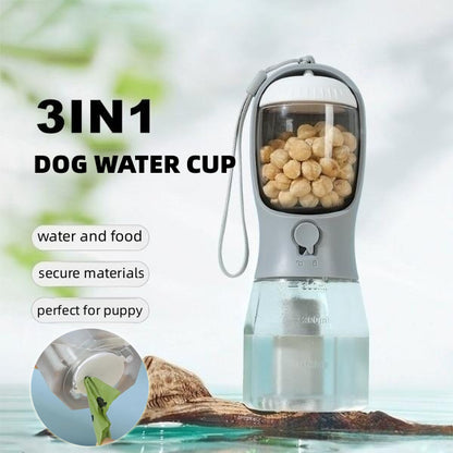 Three-in-one Portable Small Multi-functional Pet Bottle - Water - Treats - Waste Bags