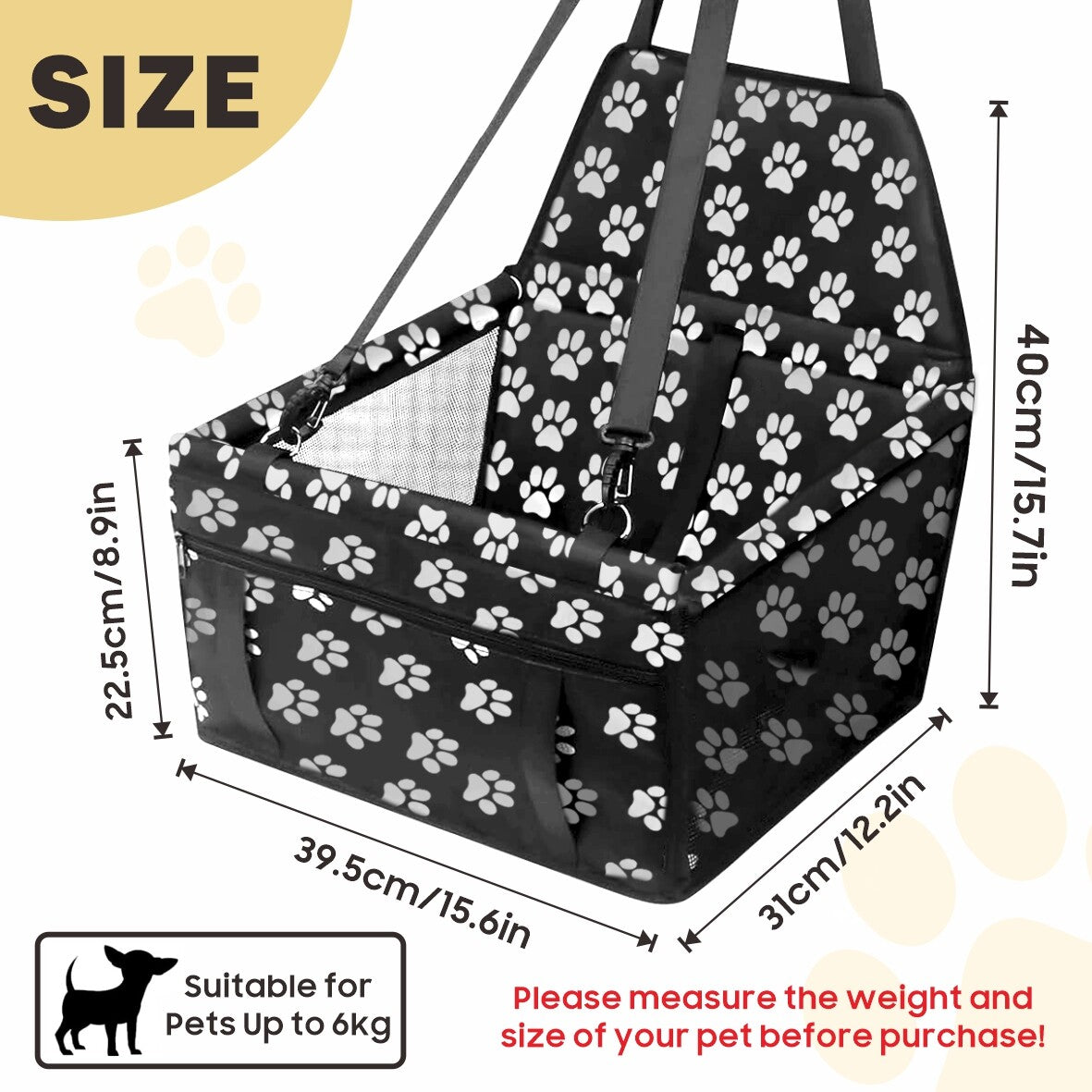 Dog Car Seat For Small Medium Pet, Portable Cat Puppy Rabbit Seat Travel Booster