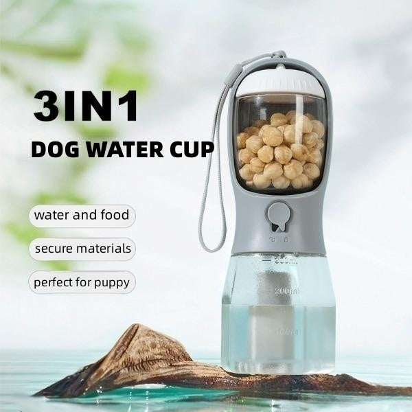 Three-in-one Portable Small Multi-functional Pet Bottle - Water - Treats - Waste Bags